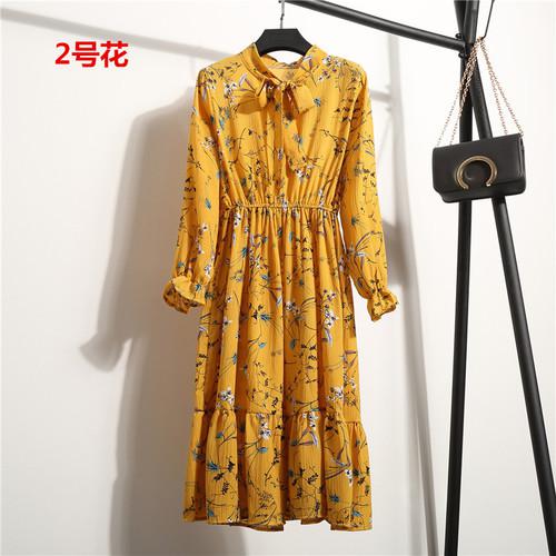 26 Colors Beautiful Fashion Spring Summer New Women Long Sleeved Dress Retro Collar Casual Slim Dresses Floral Printing Chiffon