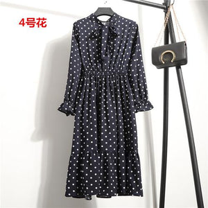 26 Colors Beautiful Fashion Spring Summer New Women Long Sleeved Dress Retro Collar Casual Slim Dresses Floral Printing Chiffon