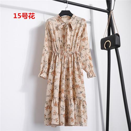 26 Colors Beautiful Fashion Spring Summer New Women Long Sleeved Dress Retro Collar Casual Slim Dresses Floral Printing Chiffon