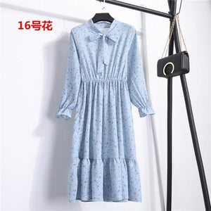 26 Colors Beautiful Fashion Spring Summer New Women Long Sleeved Dress Retro Collar Casual Slim Dresses Floral Printing Chiffon