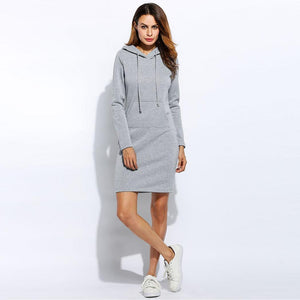 Vestidos Women Fleeces Fashion Hooded Full Drawstring Dress Sweatshirt Size Dress 2018 Dresses Plus Hoodies Sleeves Winter Women