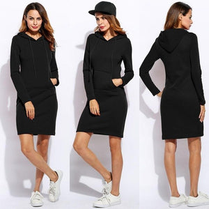 Vestidos Women Fleeces Fashion Hooded Full Drawstring Dress Sweatshirt Size Dress 2018 Dresses Plus Hoodies Sleeves Winter Women