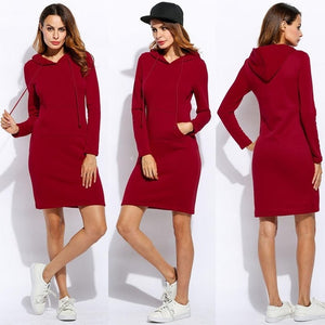 Vestidos Women Fleeces Fashion Hooded Full Drawstring Dress Sweatshirt Size Dress 2018 Dresses Plus Hoodies Sleeves Winter Women