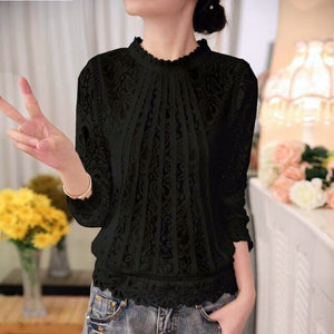 2018 New autumn Ladies White Blusas Women's Long Sleeve Chiffon Lace Crochet Tops Blouses Women Clothing Feminine Blouse 51C