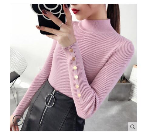 OHCLOTH Sweater female Half downneck female thickening 2018 new winter sweater slim all-match elastic knit Fashion slim sweaters