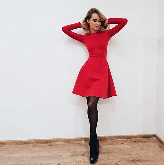 Fall Fashion 2018 Women Long Sleeve Bodycon O-neck Casual Dress Winter Vintage Sexy Mini Party Dresses Autumn Clothes Vestidos