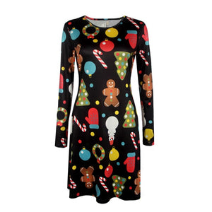 Large Size Print Dress For Women 2018 Autumn New Christmas Cartoon Casual Dresses Long Sleeve Mini Dress Plus Size S-5XL On Sale