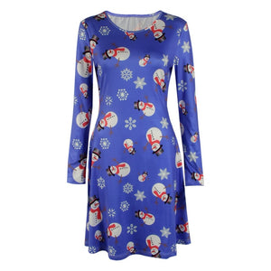 Large Size Print Dress For Women 2018 Autumn New Christmas Cartoon Casual Dresses Long Sleeve Mini Dress Plus Size S-5XL On Sale