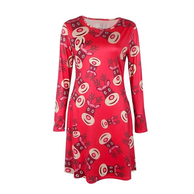 Large Size Print Dress For Women 2018 Autumn New Christmas Cartoon Casual Dresses Long Sleeve Mini Dress Plus Size S-5XL On Sale