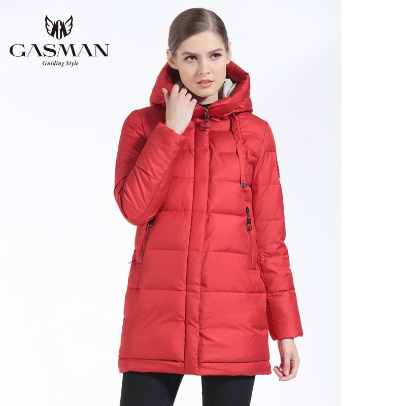 GASMAN 2018 Winter Women Down Jacket Brand Medium Length Female Thick Hooded Down Parka For Women Coat White Women Cloth Winter