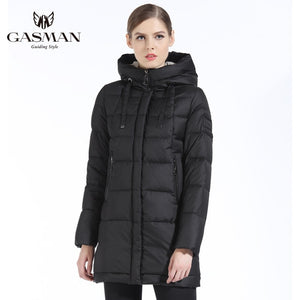 GASMAN 2018 Winter Women Down Jacket Brand Medium Length Female Thick Hooded Down Parka For Women Coat White Women Cloth Winter