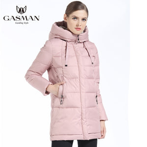 GASMAN 2018 Winter Women Down Jacket Brand Medium Length Female Thick Hooded Down Parka For Women Coat White Women Cloth Winter