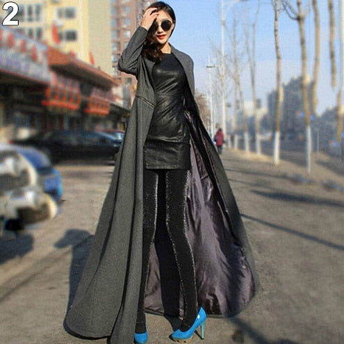 2017 New Women Fashion Winter Warm Elegant Slim Fit Super Long Woolen Cloth Dust Coat