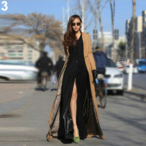 2017 New Women Fashion Winter Warm Elegant Slim Fit Super Long Woolen Cloth Dust Coat