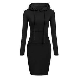 Zebery Autumn Winter Warm Sweatshirt Long-sleeved Dress 2018 Woman Clothing Hooded Collar Pocket Design Simple Woman Dress