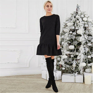 Fall 2018 Women Suede Casual Three Quarter Sleeve T Shirt Mini Dress Autumn Winter Fashion Vintage Ruffle Christmas Dresses