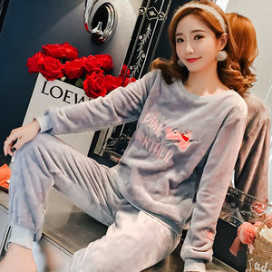 Pajamas Sets for Women 2018 Winter Fashion NightWear Leisure Home Cloth woman long Sleeve Flannel warm pyjama Girl Sleepwear Set