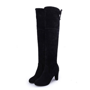 MCCKLE Plus Size Fashion Female Winter Thigh High Boots Faux Suede Leather High Heels Women Over The Knee Shoes Drop shipping