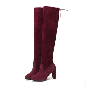 MCCKLE Plus Size Fashion Female Winter Thigh High Boots Faux Suede Leather High Heels Women Over The Knee Shoes Drop shipping