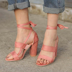 MCCKLE Plus Size Female Ankle Strap High Heels Flock Gladiator Shoes Thick Heel Fashion Women Party Wedding Pumps Drop Shipping