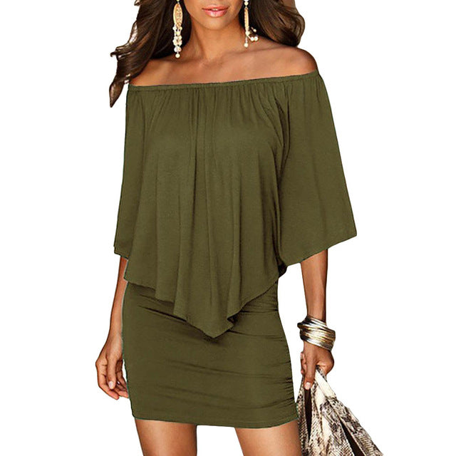 Army green Slash Neck Women Mini Dress 2019 Summer Style Off Shoulder Sexy Dresses Vestidos Black White Beach Casual Dress