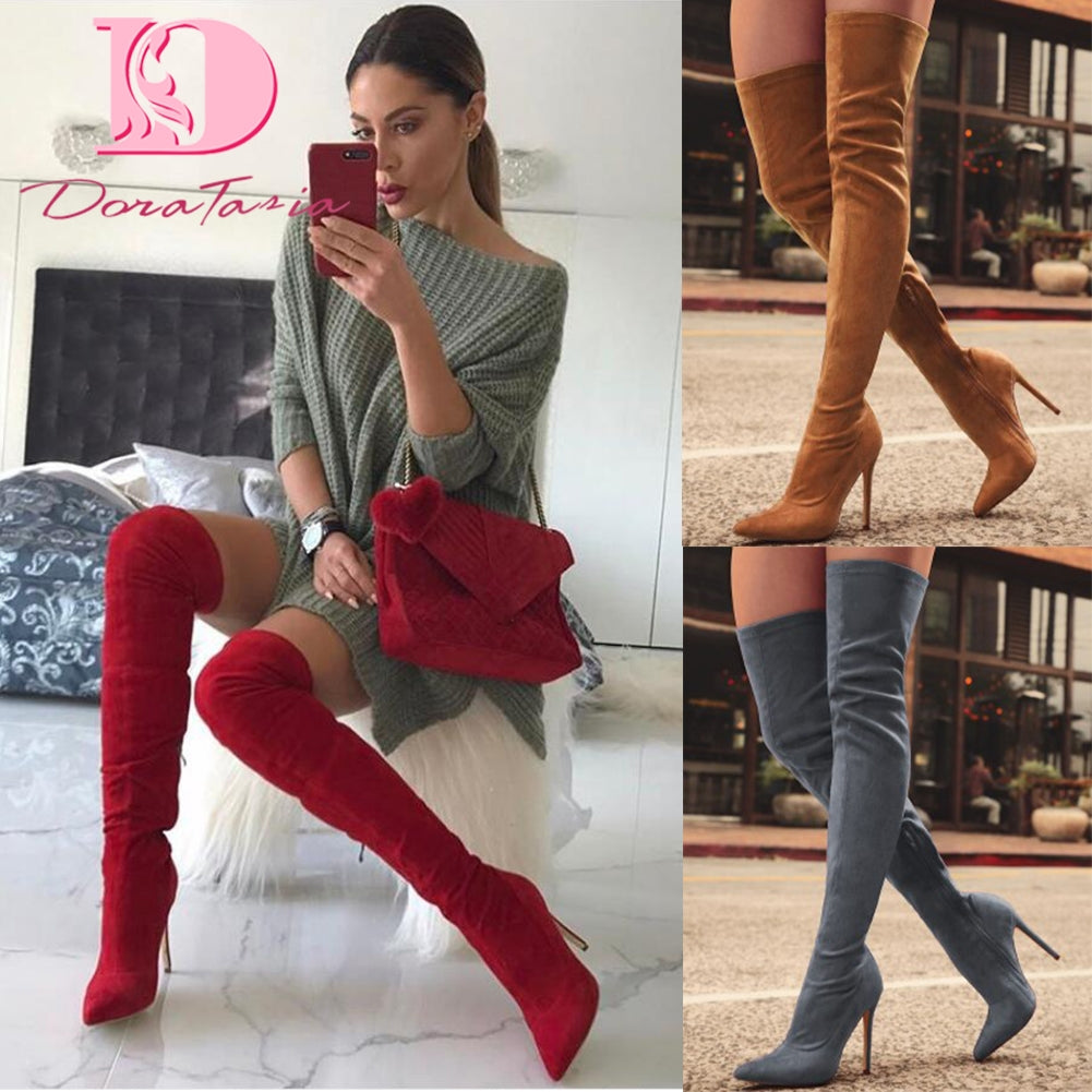 DoraTasia brand new women shoes woman boots large size 31-43 autumn over the knee boots thin high heels shoes sexy party boot