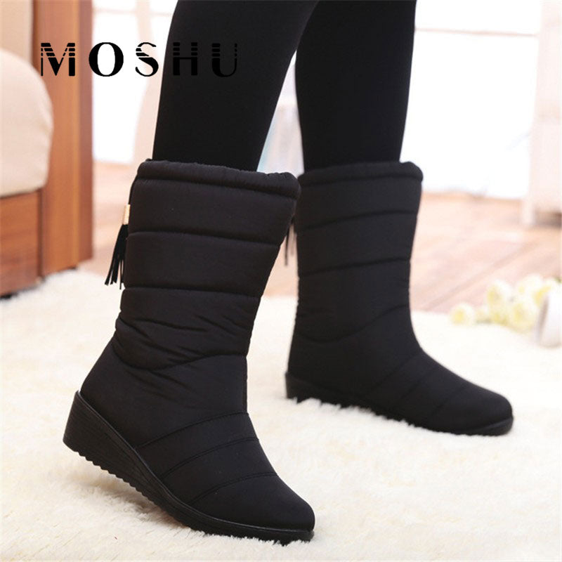 Winter Women Boots Mid-Calf Down Boots Female Waterproof Ladies Snow Boots Girls Winter Shoes Woman Plush Insole Botas Mujer