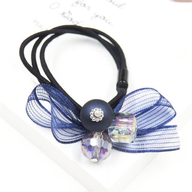 1PCS Lovely Clover Gray Ball Elastic Hair Bands Toys For Girls Handmade Bow Headband Scrunchy Kids Hair Accessories For Womens