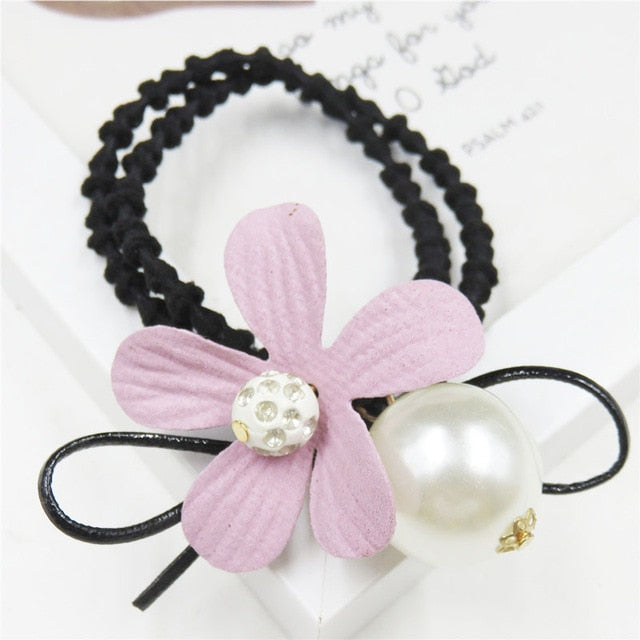 1PCS Lovely Clover Gray Ball Elastic Hair Bands Toys For Girls Handmade Bow Headband Scrunchy Kids Hair Accessories For Womens