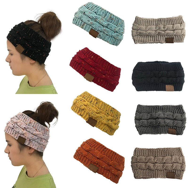 Headwear Knitted Crochet Twist Headband Turban Winter Ear Warmer Headwrap Elastic Hair Band for Women's Wide Hair Accessories