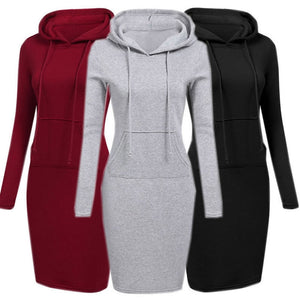 Hooded Hoodie Dress For Women 2018 Autumn Winter Fleece Solid Hoodies With Pockets Women's Sweatshirt Dresses Casual Vestidos