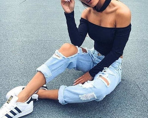 Autumn new 2018 off shoulder crop top t shirts hot sale long sleeve solid short t-shirts for women clothing fashion slim t-shirt