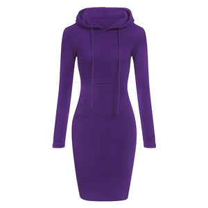 Hooded Hoodie Dress For Women 2018 Autumn Winter Fleece Solid Hoodies With Pockets Women's Sweatshirt Dresses Casual Vestidos