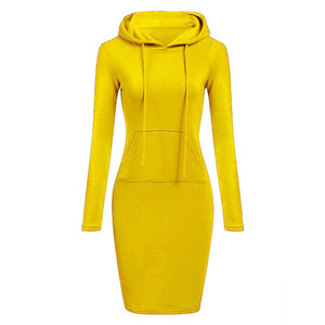 Hooded Hoodie Dress For Women 2018 Autumn Winter Fleece Solid Hoodies With Pockets Women's Sweatshirt Dresses Casual Vestidos