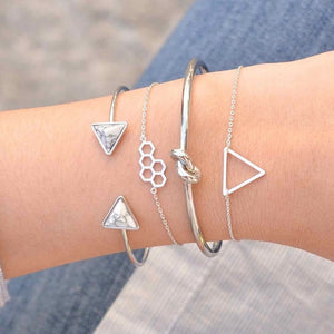 docona 4pcs/1set Punk Bracelet Simple Geometric Leaf Knot Metal Chain Bracelet Bohemian Retro Bracelet Jewelry Accessories 6115